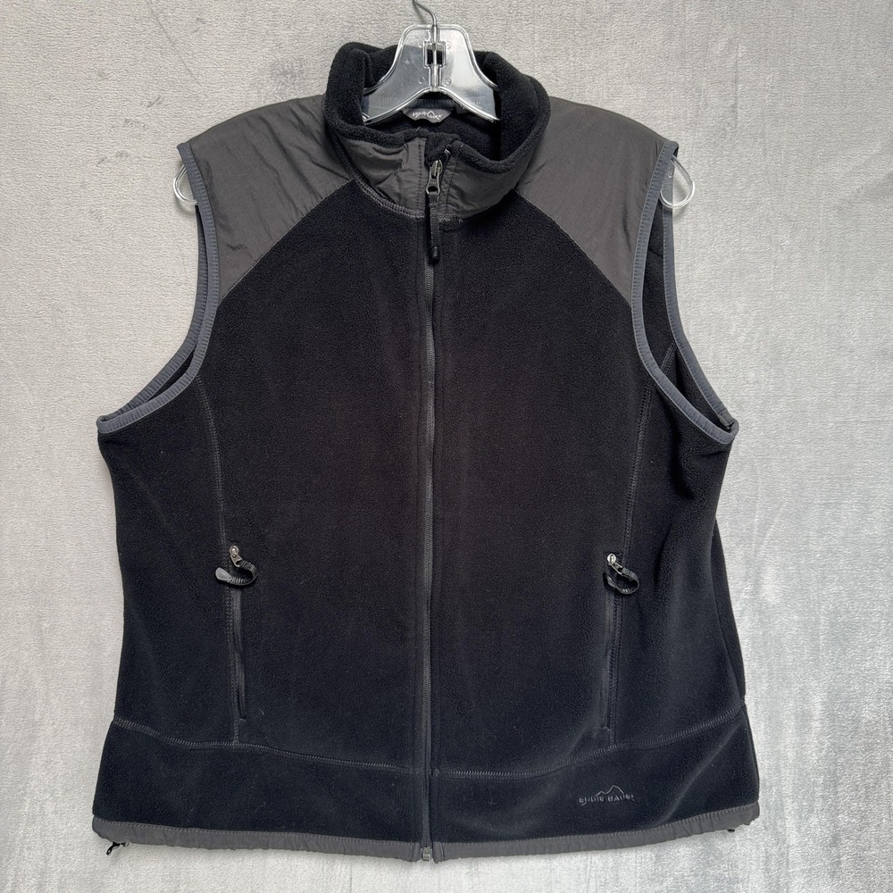 Eddie Bauer Vest Mens XL Black Fleece Full Zip Collared Outdoor Hiking Pockets